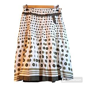 Connection 18 New Green/White/Tan Beaded Skirt Polka Dot Design Bow Pleated M